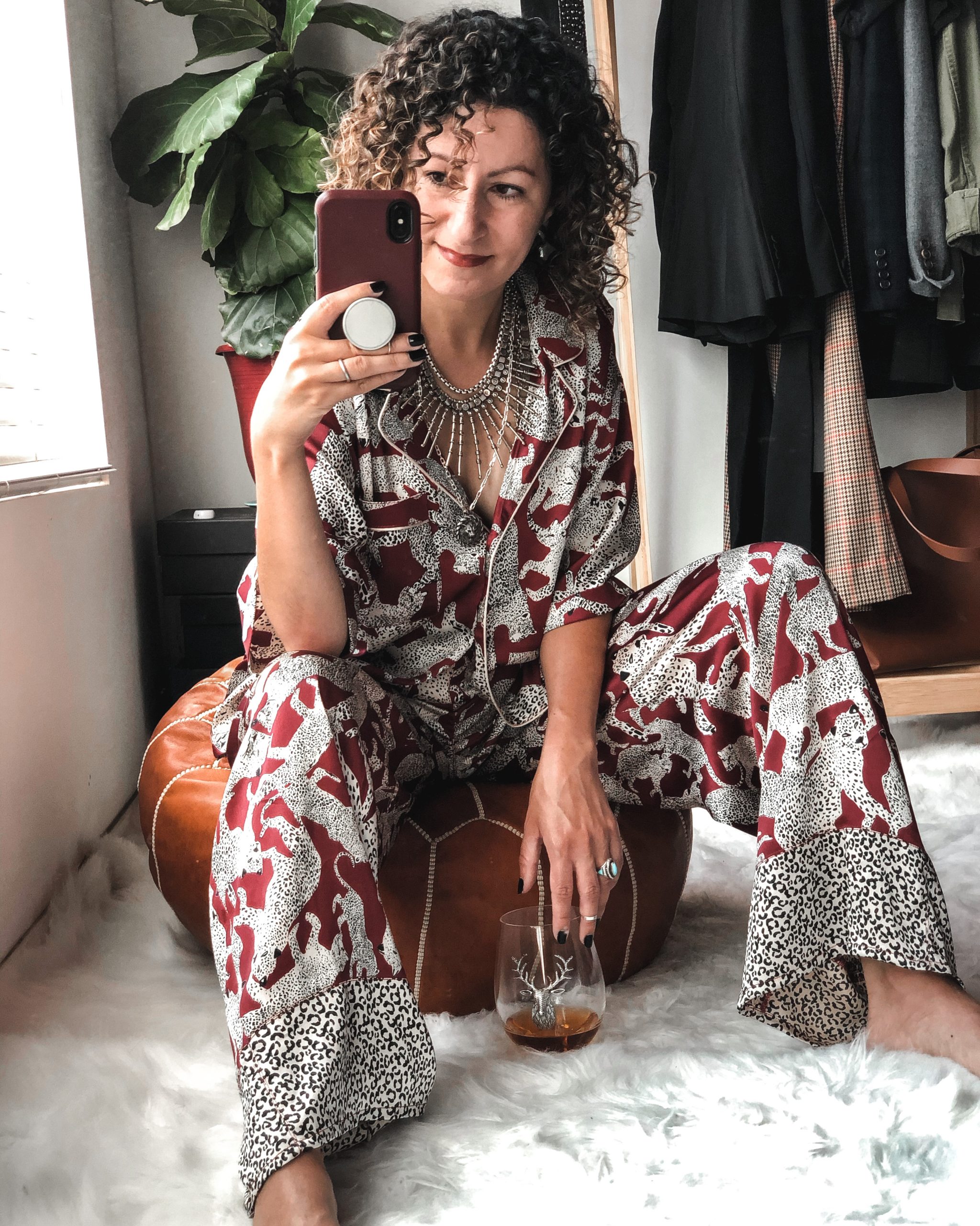 Leopard Satin Pajamas by Topshop